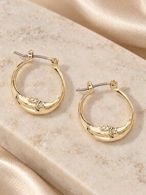 Gold Tone Crescent Moon Face Hoop Earrings Celestial Moon Child Jewelry NWT